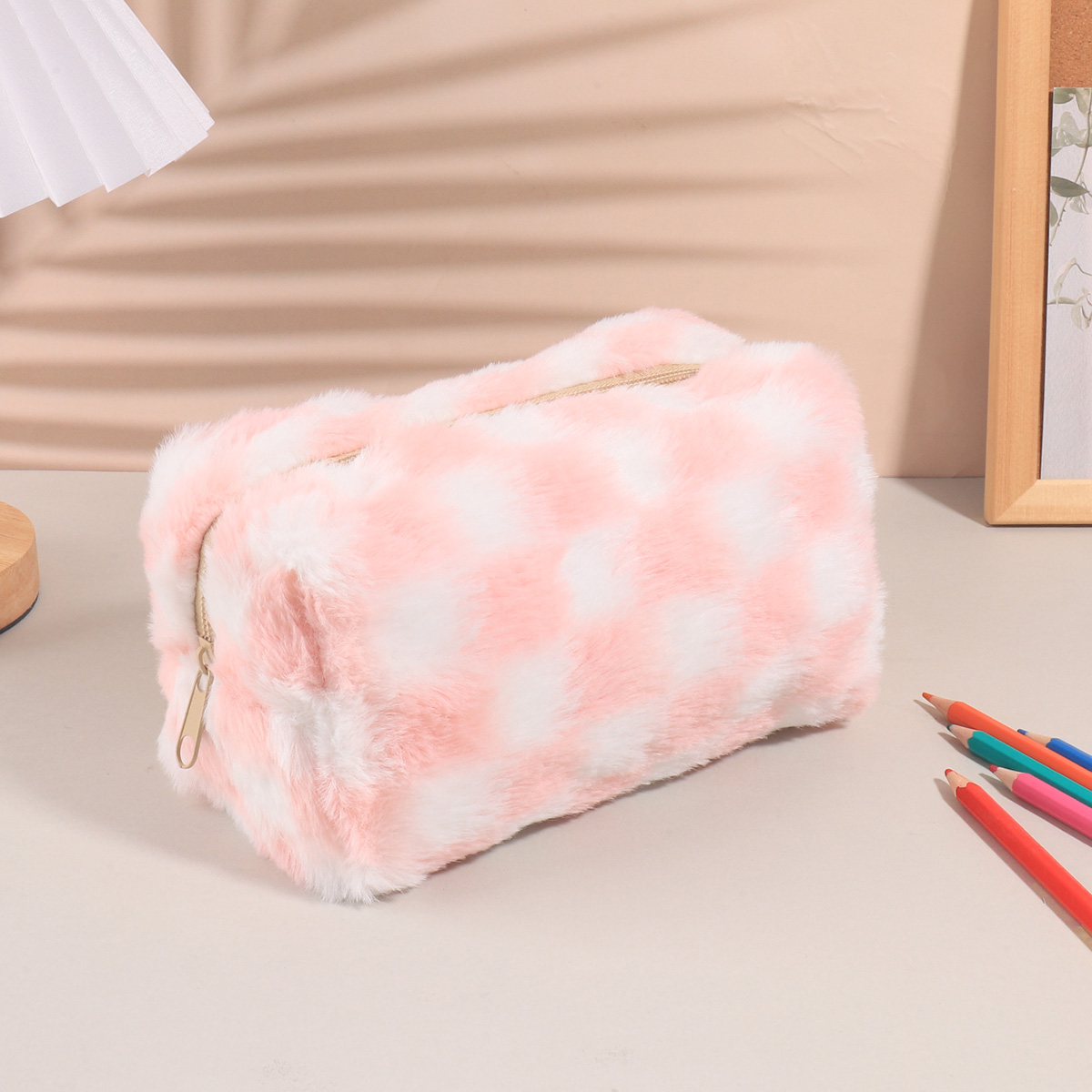 Aesthetic Large Pencil Case Pouch - Kotak Pensil Kotak-kotak Korea yang Lucu,