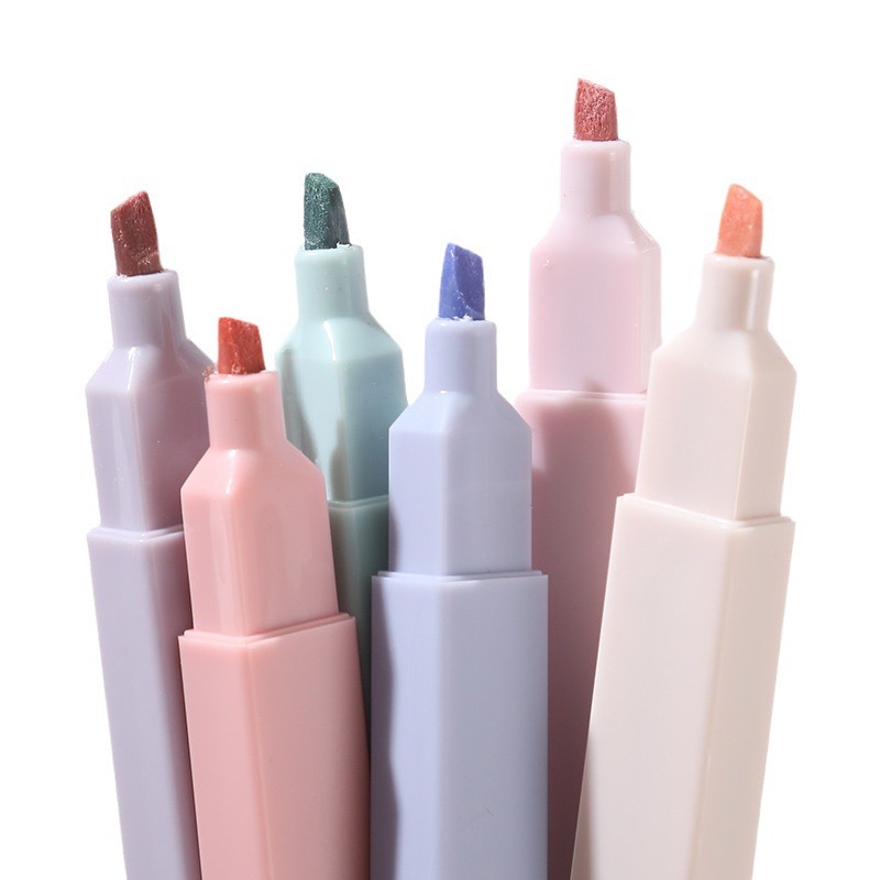 Pastel Highlighter Set Double Ended - 6 buah/Set Highlighter Set lucu Kawaii