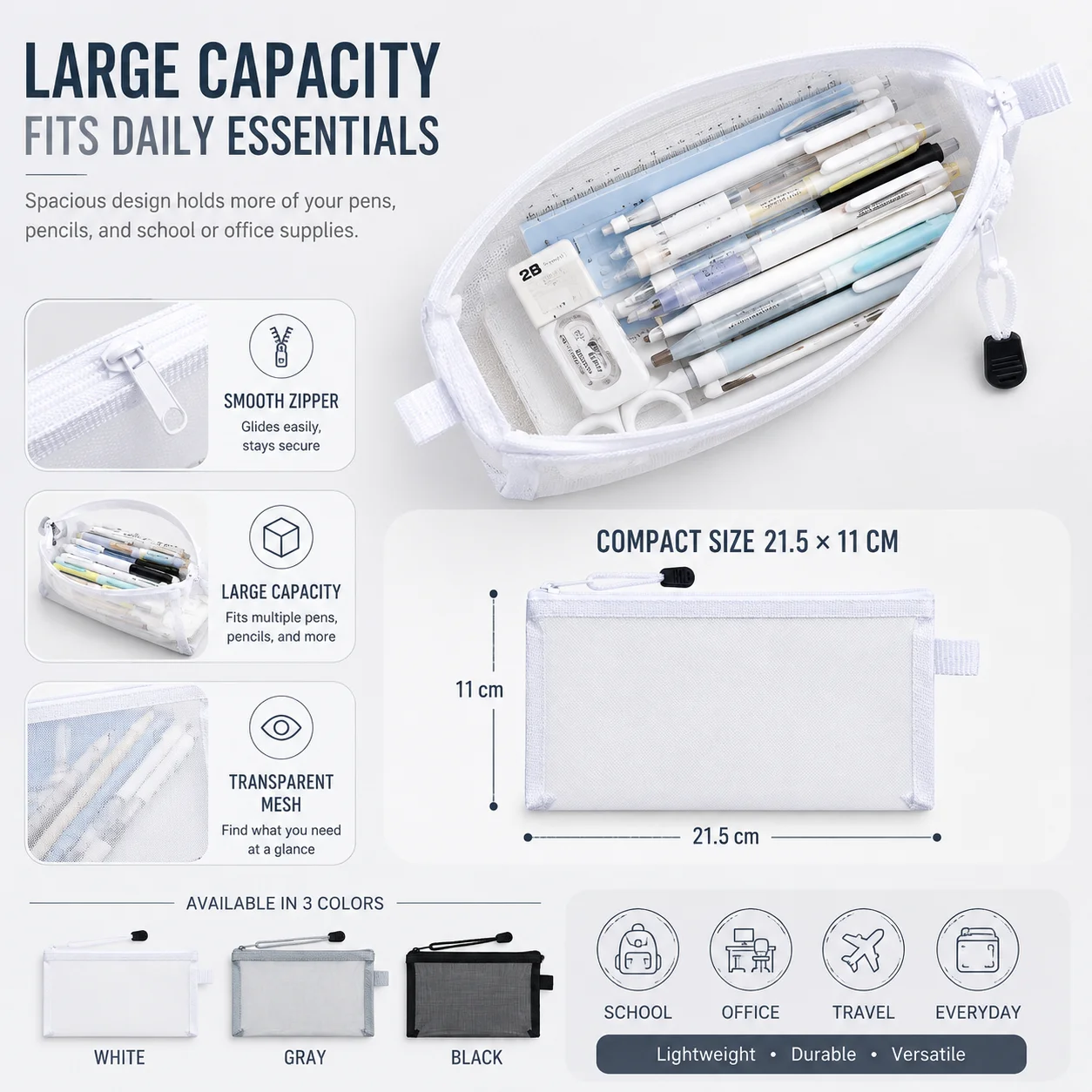 Kotak Pensil Jaring Transparan - Clear Mesh Pencil Pouch For Exam ulasan dan harga