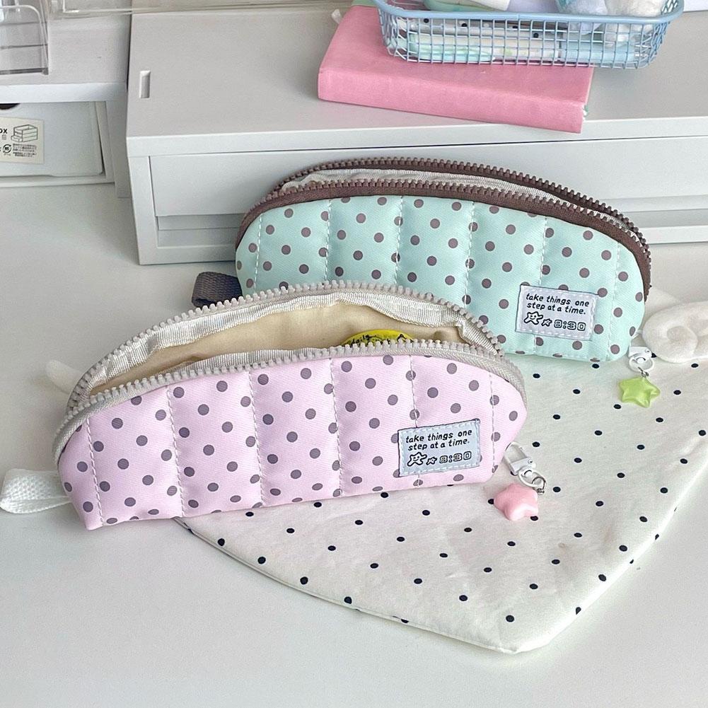 Kotak Pensil Polka Dot Estetis - Aesthetic Large Pencil Case Pouch ulasan dan harga