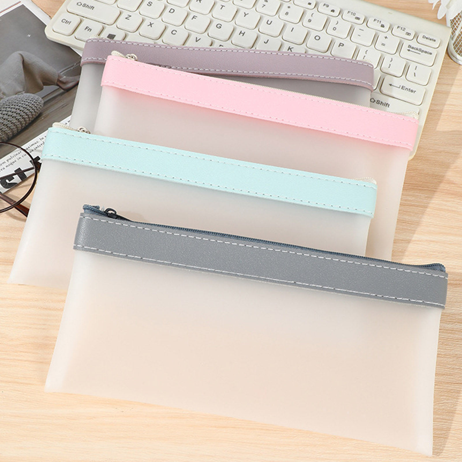 Tempat pensil buram transparan - Aesthetic Large Pencil Case Pouch ulasan dan harga